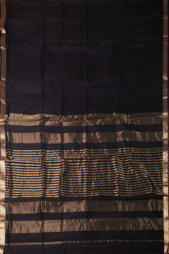Black with Zari Border Maheshwari Silk Cotton saree