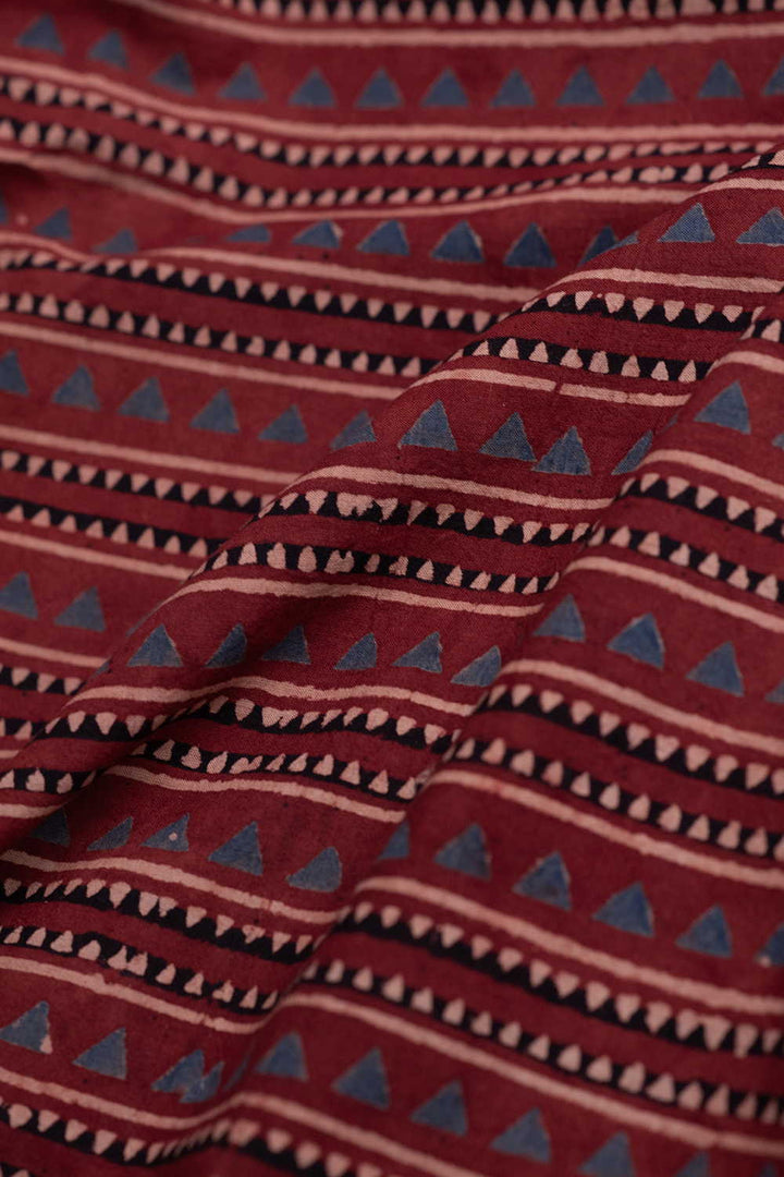 Stripes on Maroon Ajrak Cotton Fabric