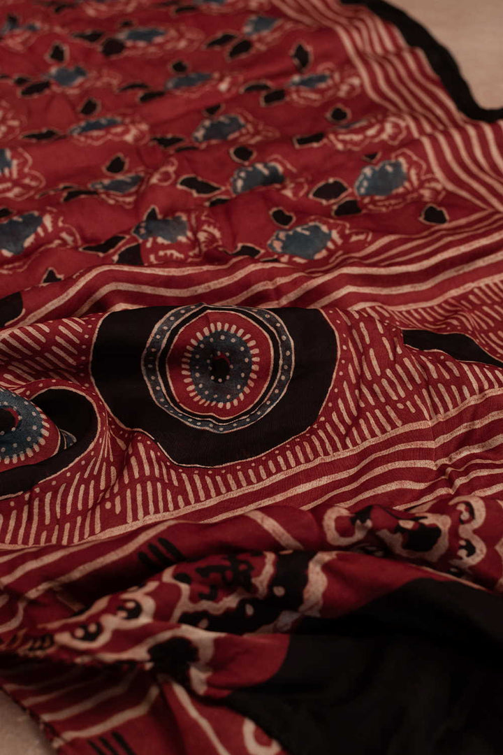 Floral on Maroon Ajrak Modal Silk Stole