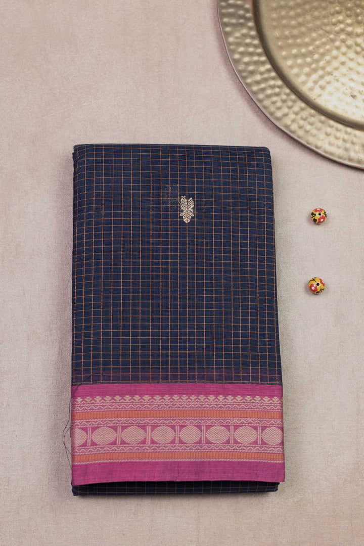 Indigo Blue with Checks Kanchipuram Cotton saree
