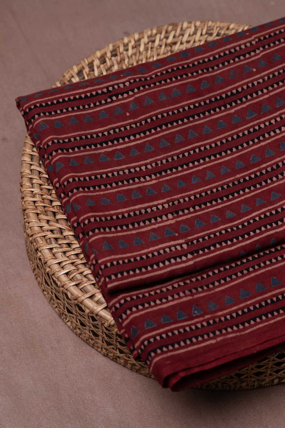 Stripes on Maroon Ajrak Cotton Fabric