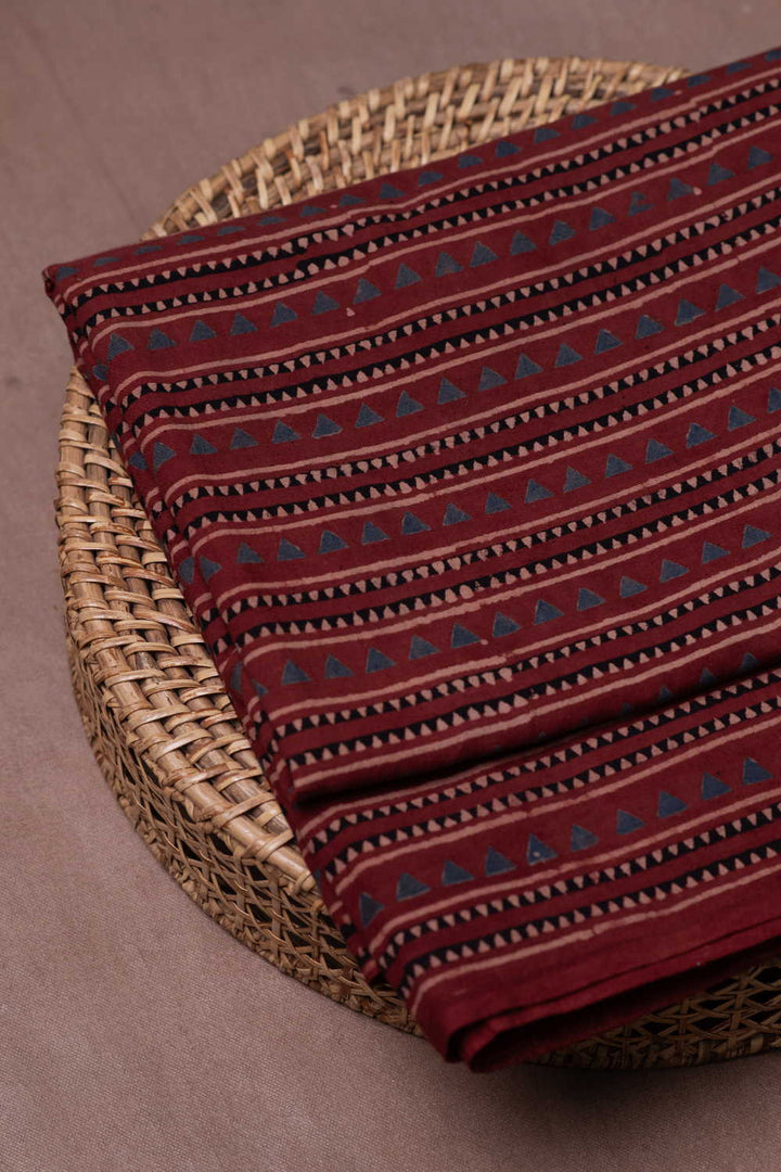 Stripes on Maroon Ajrak Cotton Fabric