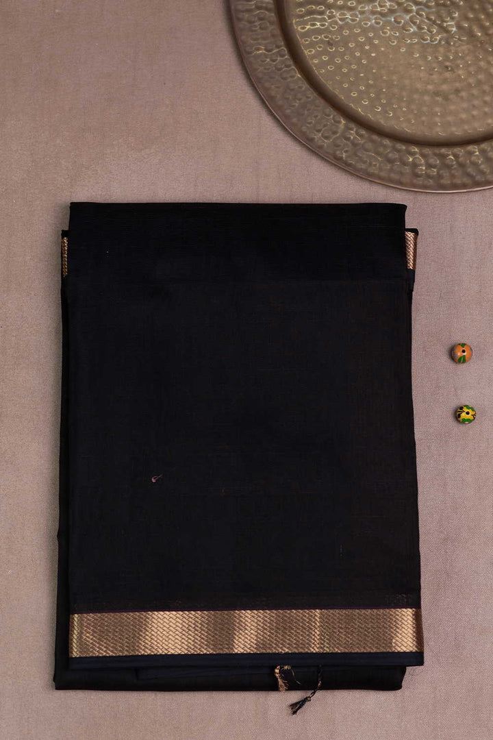 Black with Zari Border Maheshwari Silk Cotton saree