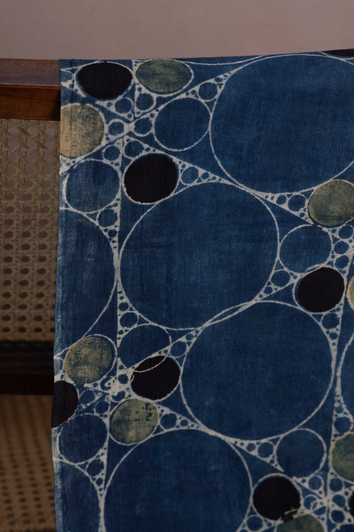 Bubbles on Indigo Ajrak Cotton Fabric