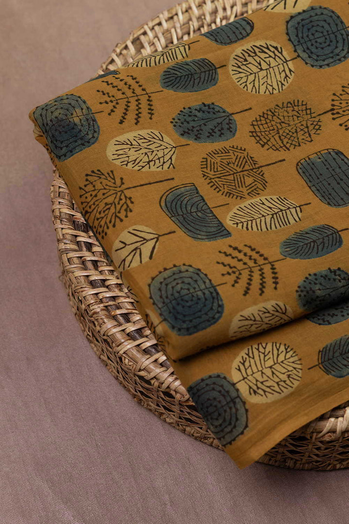 Dark Yellow Ajrak Mul Cotton Fabric
