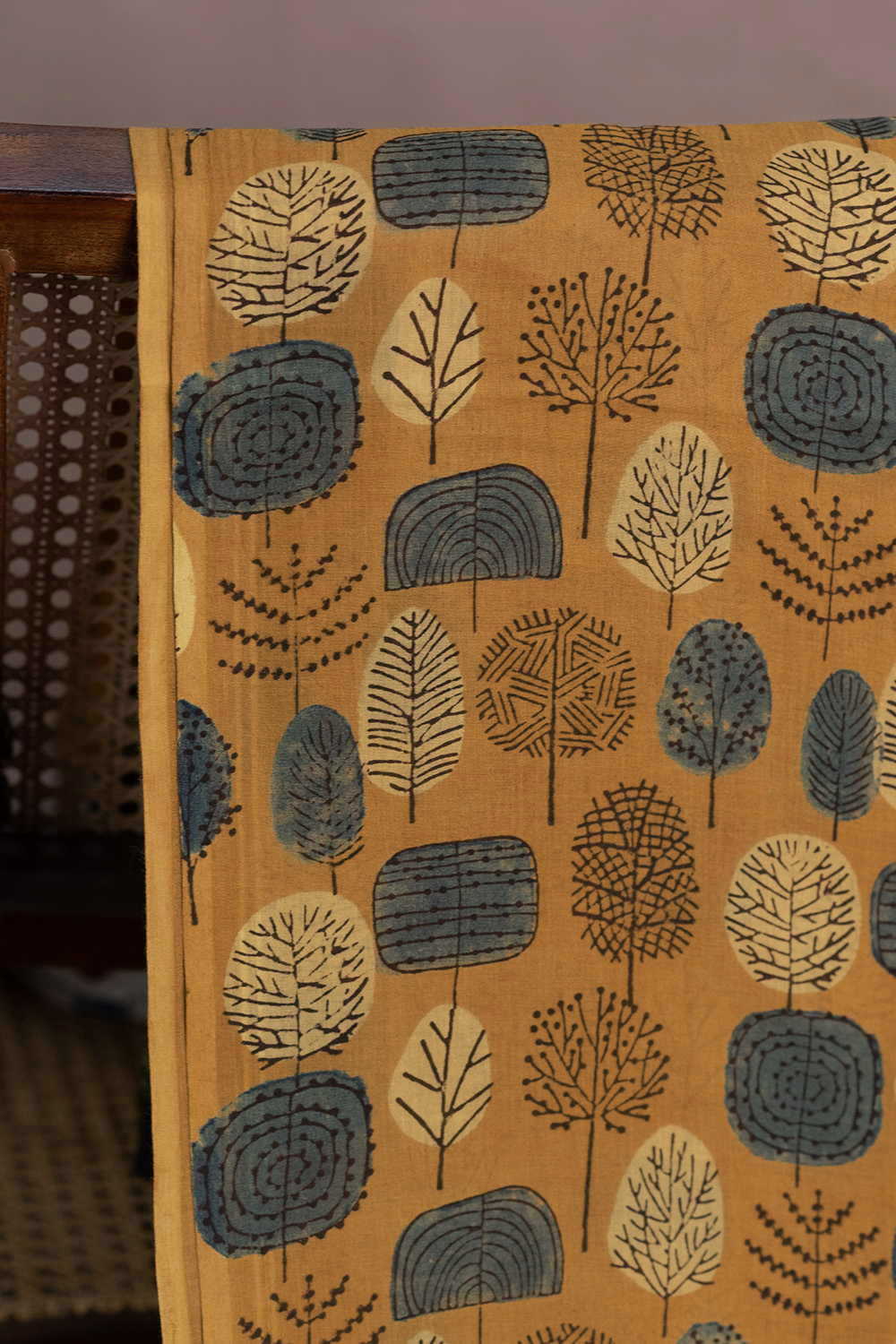 Dark Yellow Ajrak Mul Cotton Fabric