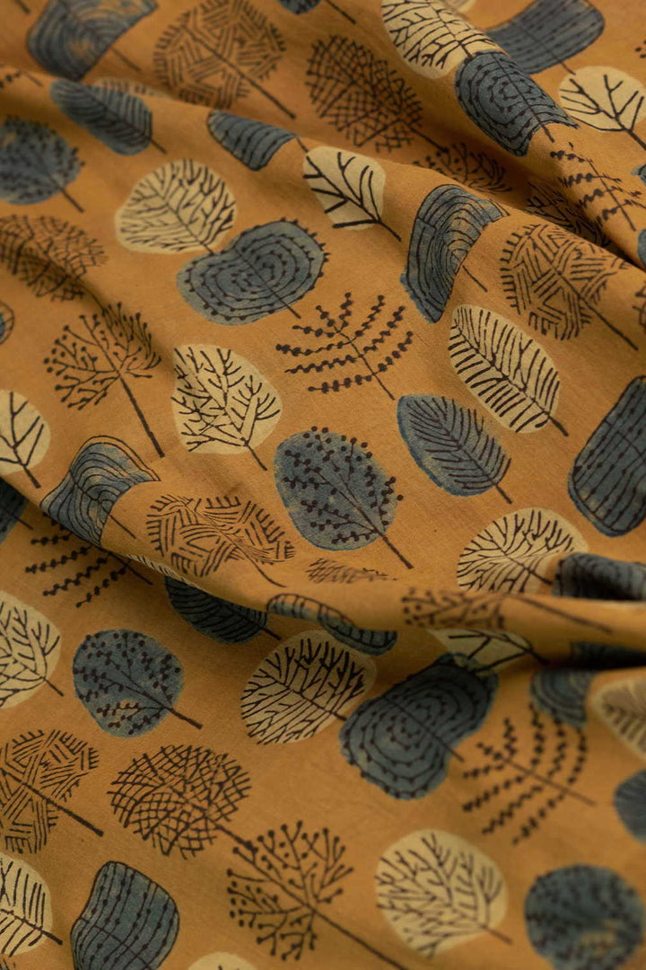 Dark Yellow Ajrak Mul Cotton Fabric