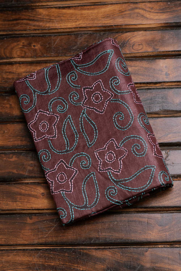 Shimmery Brown Kantha Tussar Silk Blouse