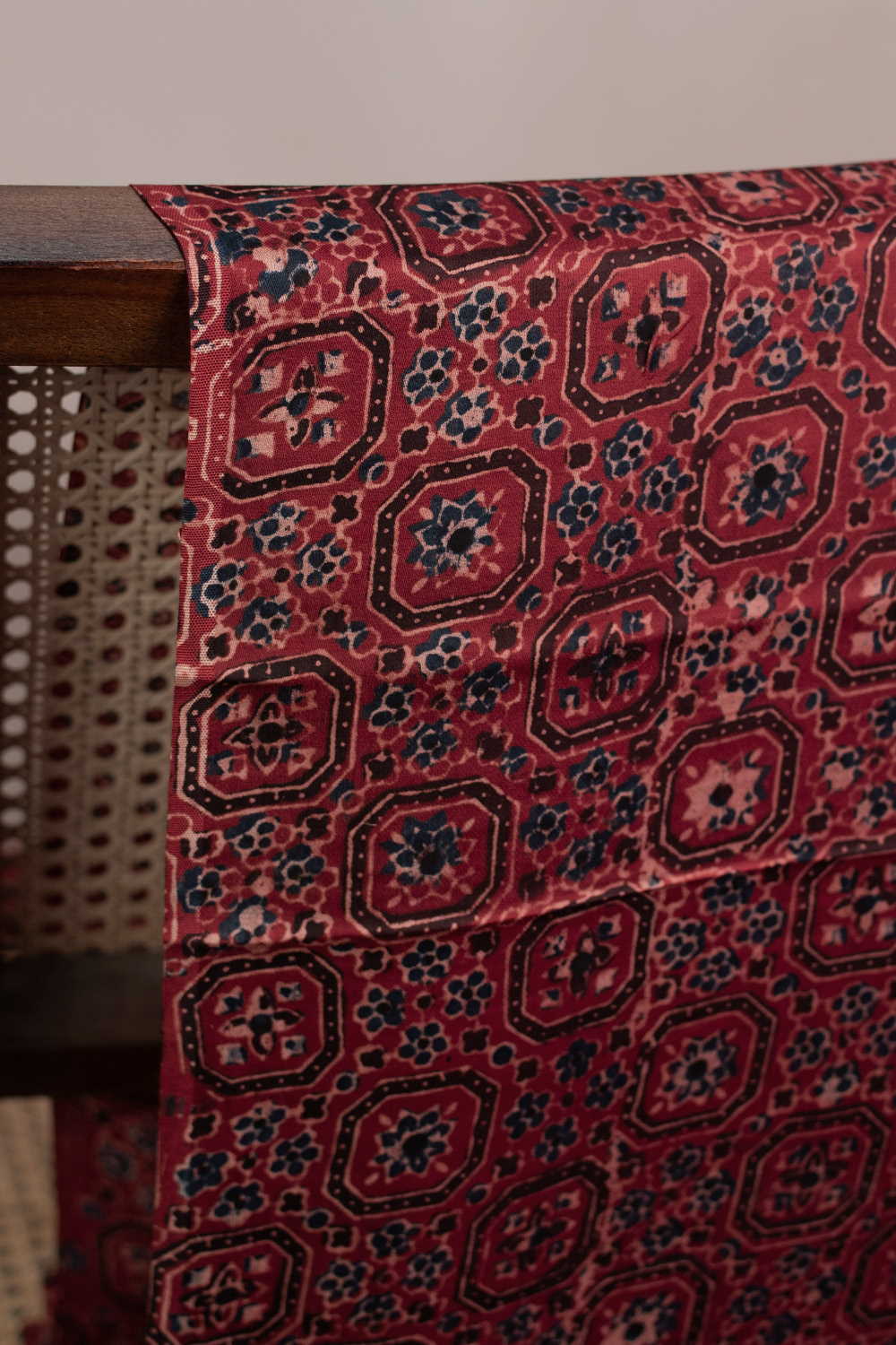 Shop Patterns on Dark Maroon Ajrak Modal Silk Fabric Online at Matkatus