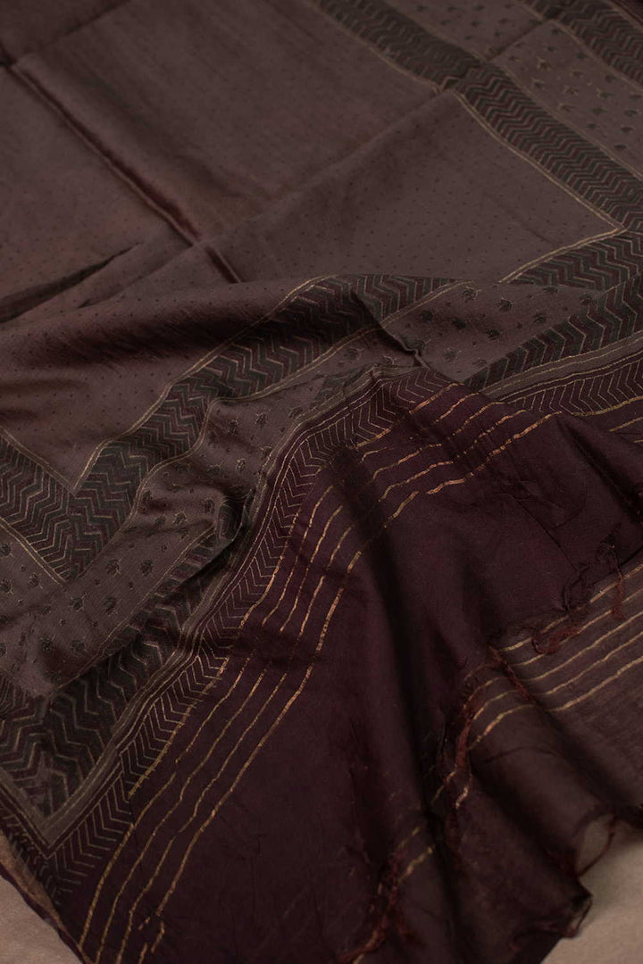 Midnight Brown Block Printed Chanderi Dupatta
