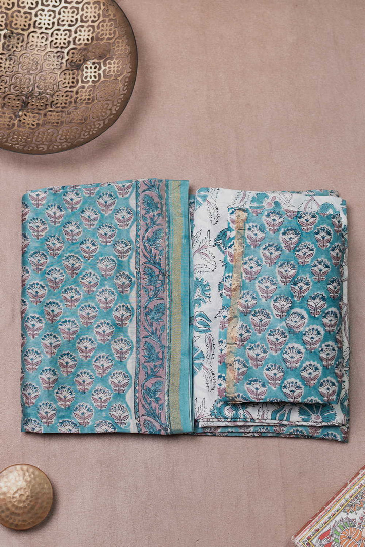 Little Florets on Blue Chanderi Silk Cotton Suit
