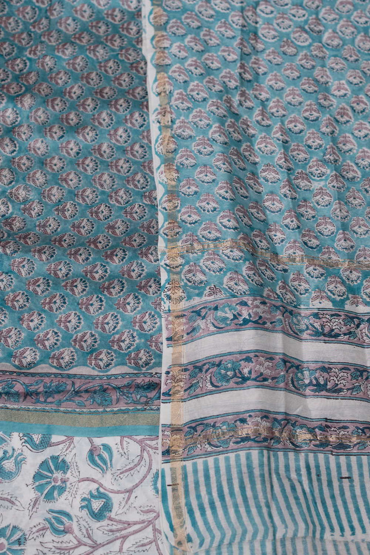 Little Florets on Blue Chanderi Silk Cotton Suit