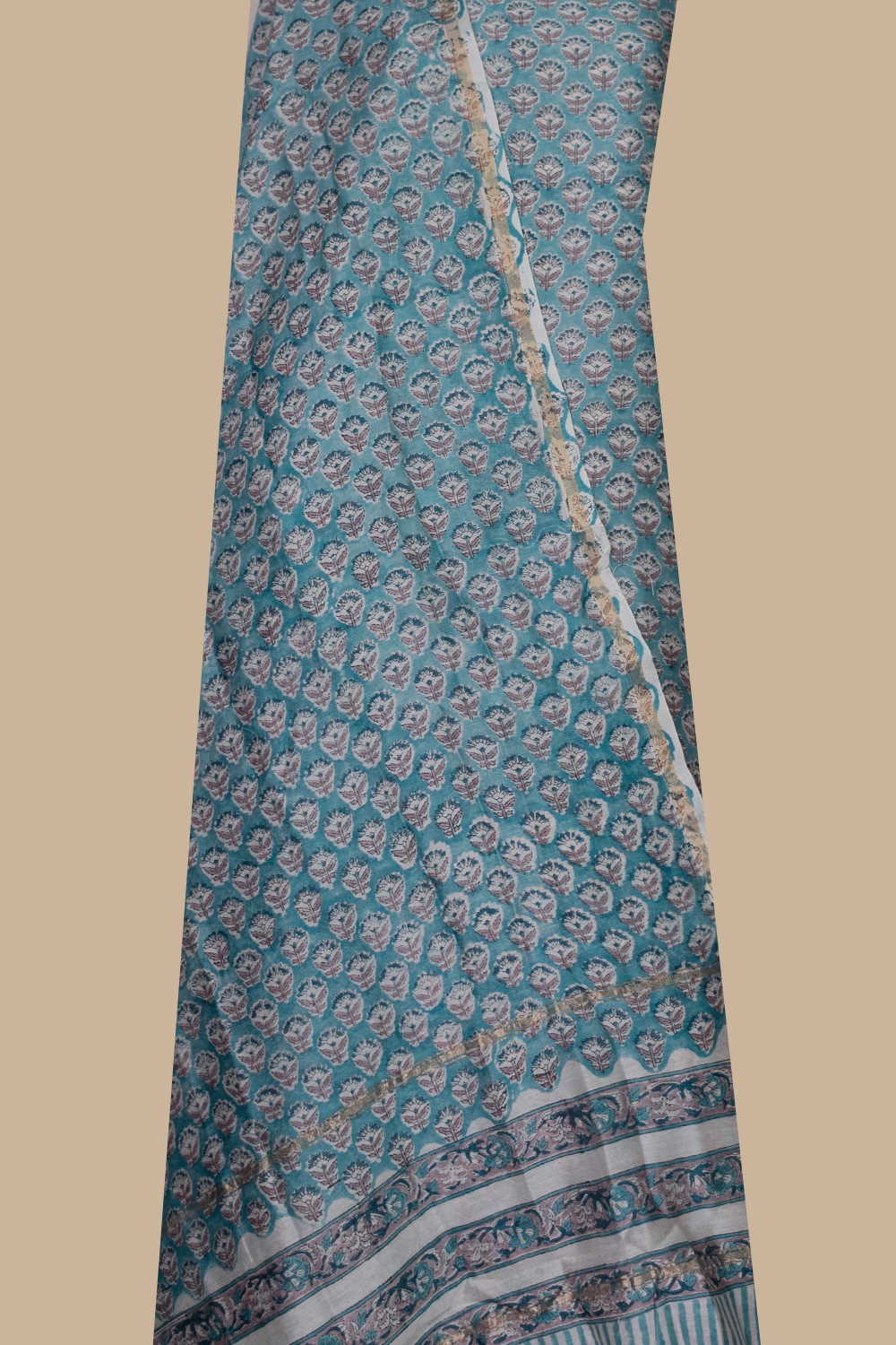 Little Florets on Blue Chanderi Silk Cotton Suit