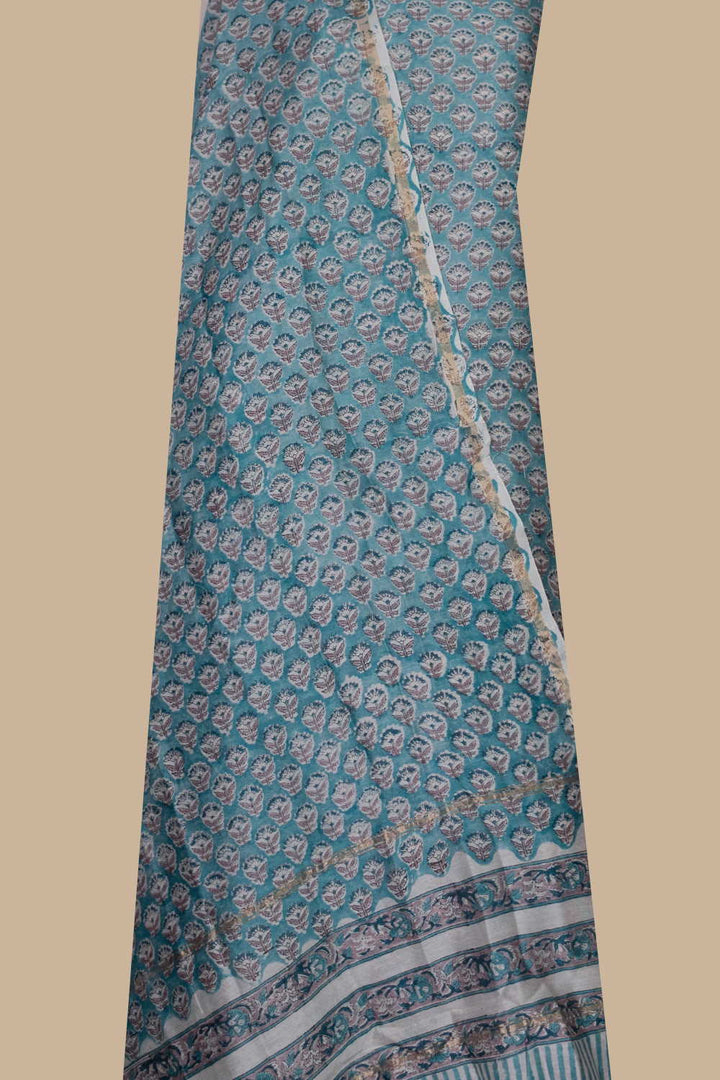 Little Florets on Blue Chanderi Silk Cotton Suit