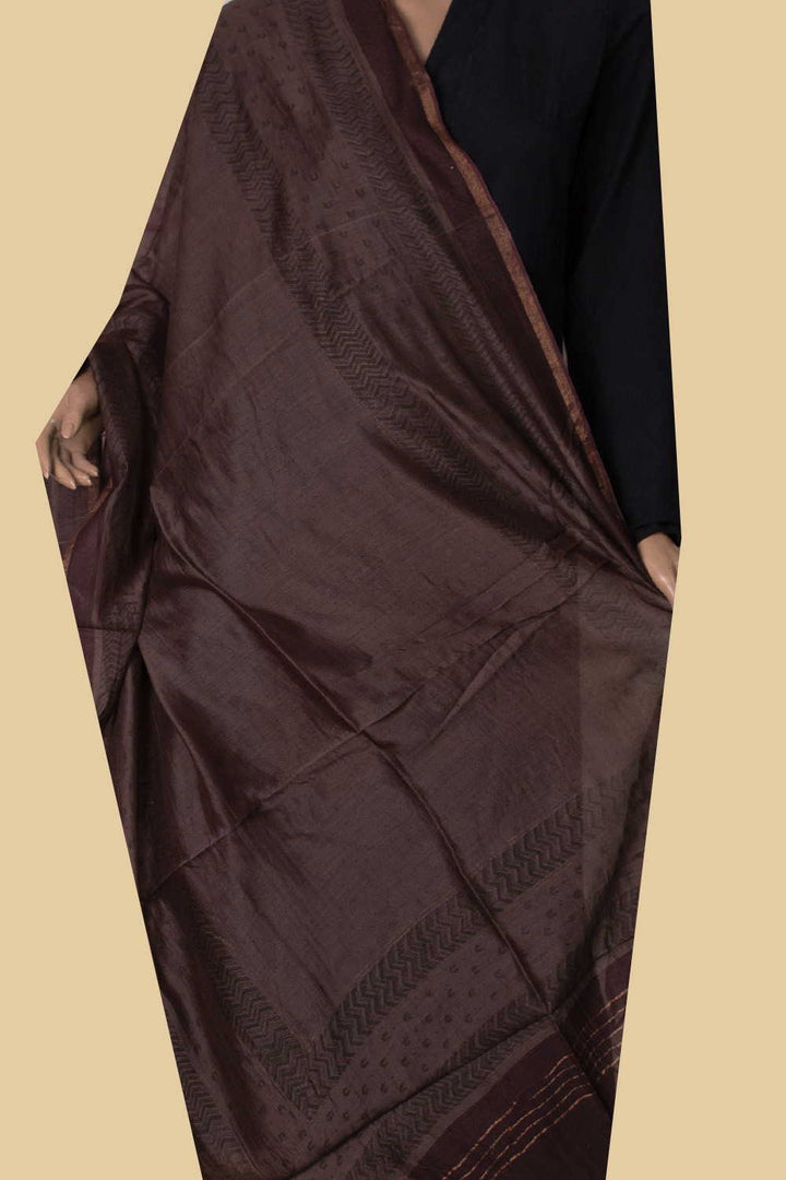 Midnight Brown Block Printed Chanderi Dupatta