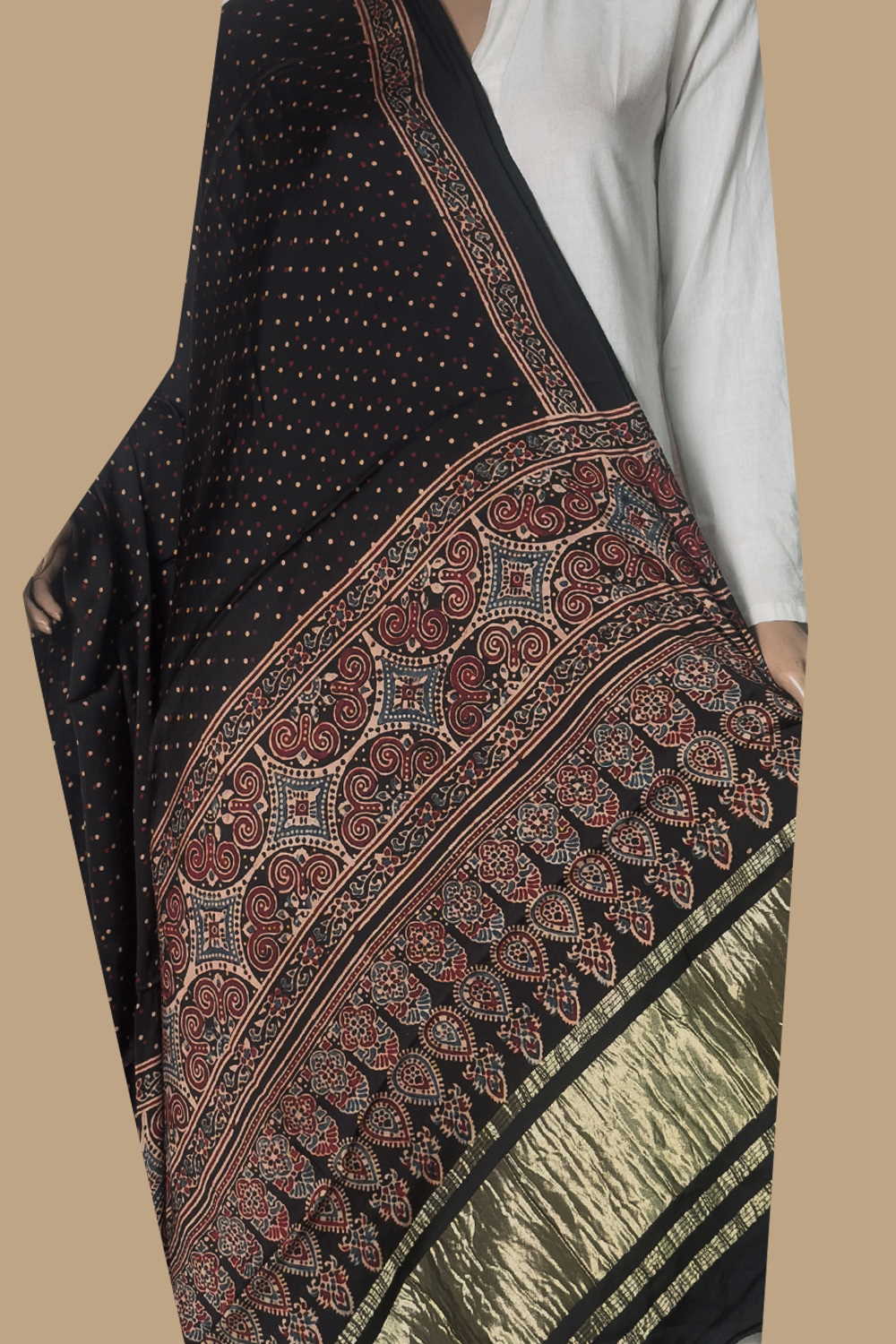 Ajrak Modal Silk Dupatta - Matkatus 