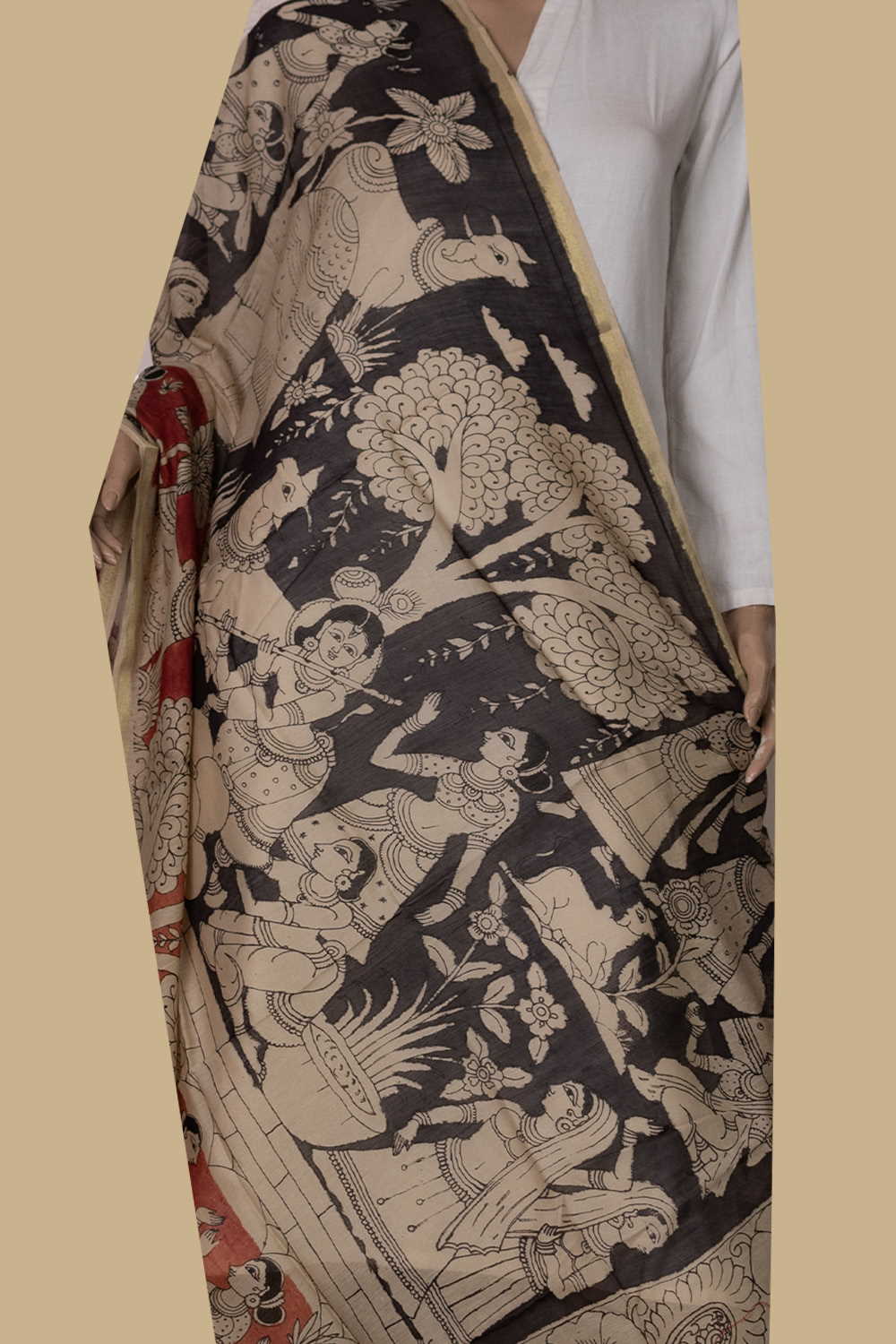 Painted Kalamkari Dupatta - Matkatus