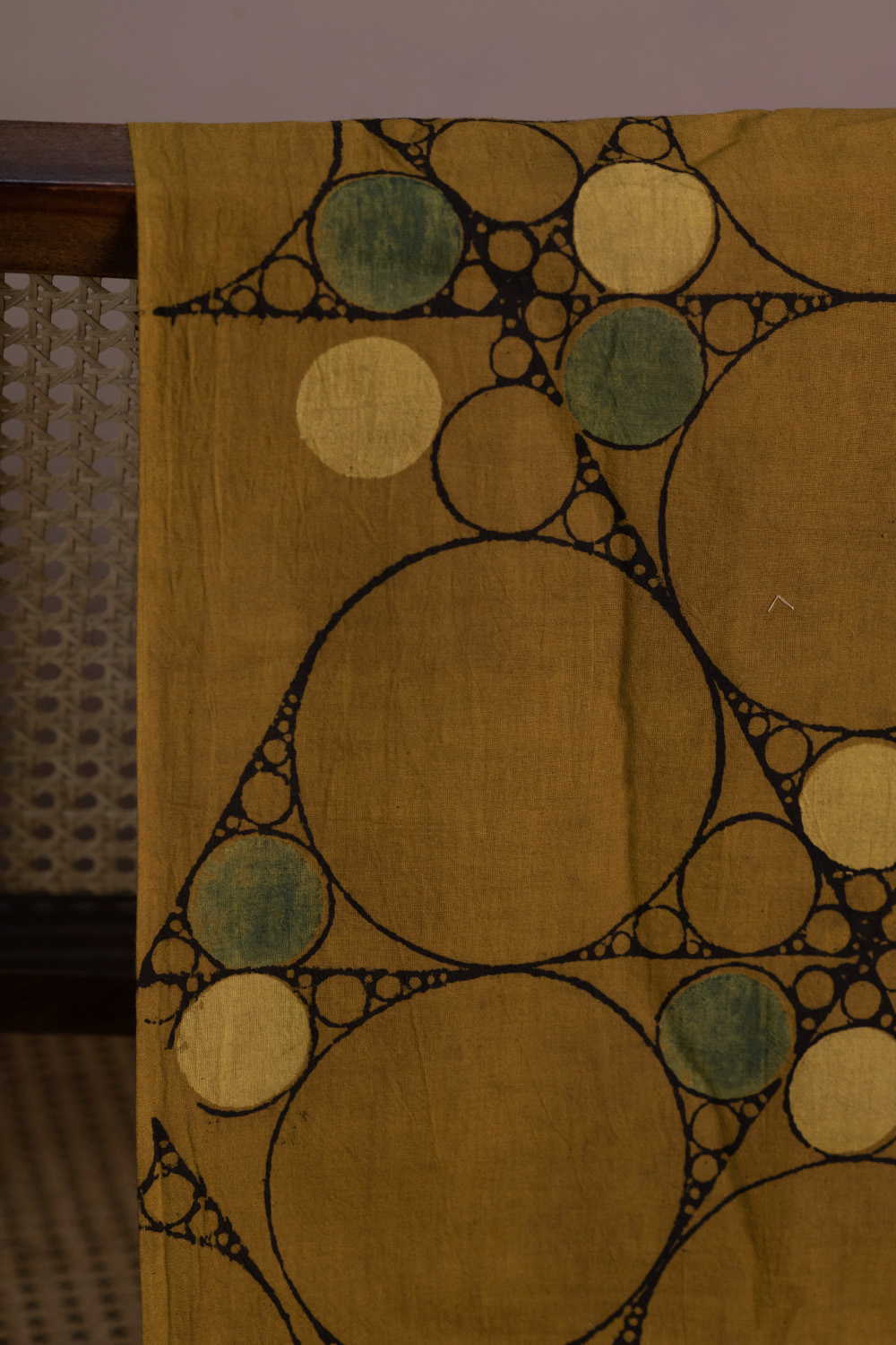 Circle Motifs on Yellow Ajrak Cotton Fabric