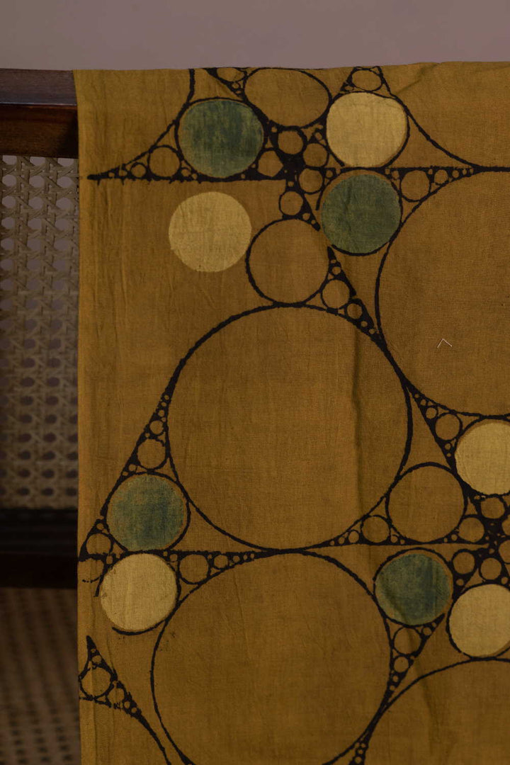 Circle Motifs on Yellow Ajrak Cotton Fabric