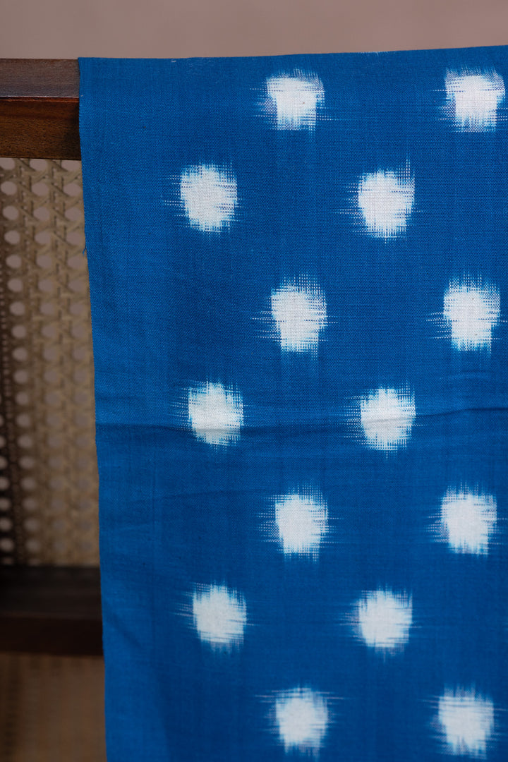 Polka Dots on Blue Ikat Cotton Fabric