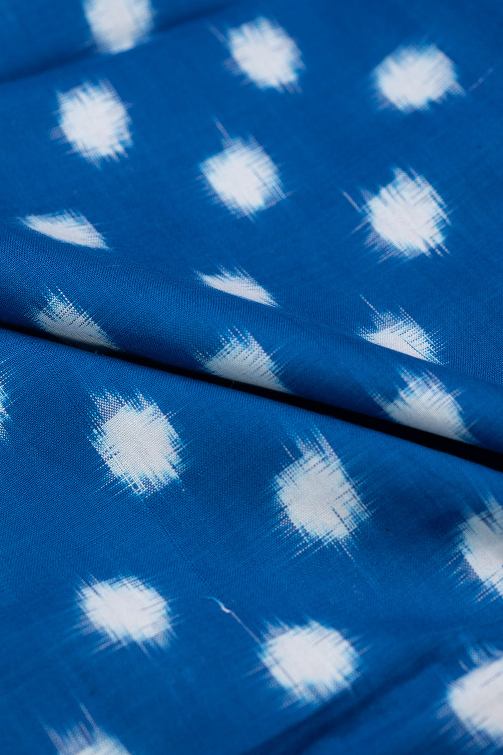 Polka Dots on Blue Ikat Cotton Fabric