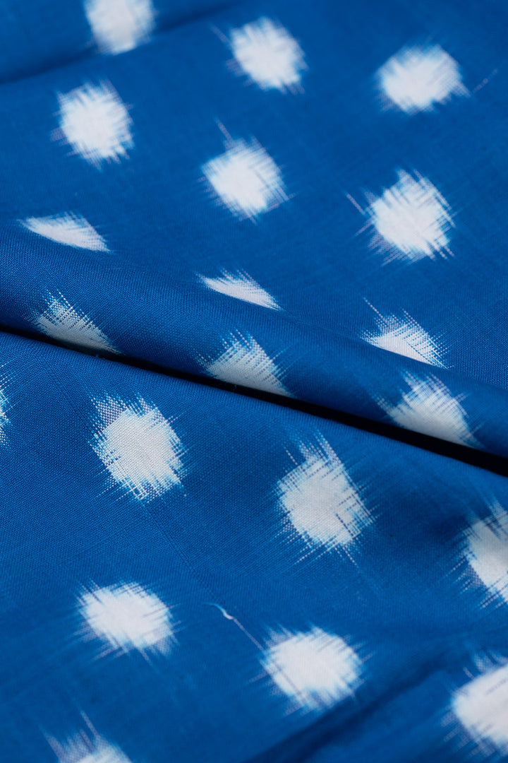 Polka Dots on Blue Ikat Cotton Fabric