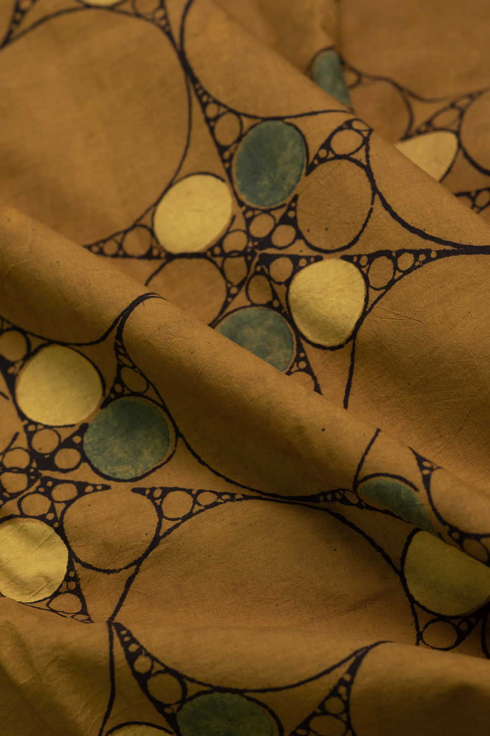Circle Motifs on Yellow Ajrak Cotton Fabric
