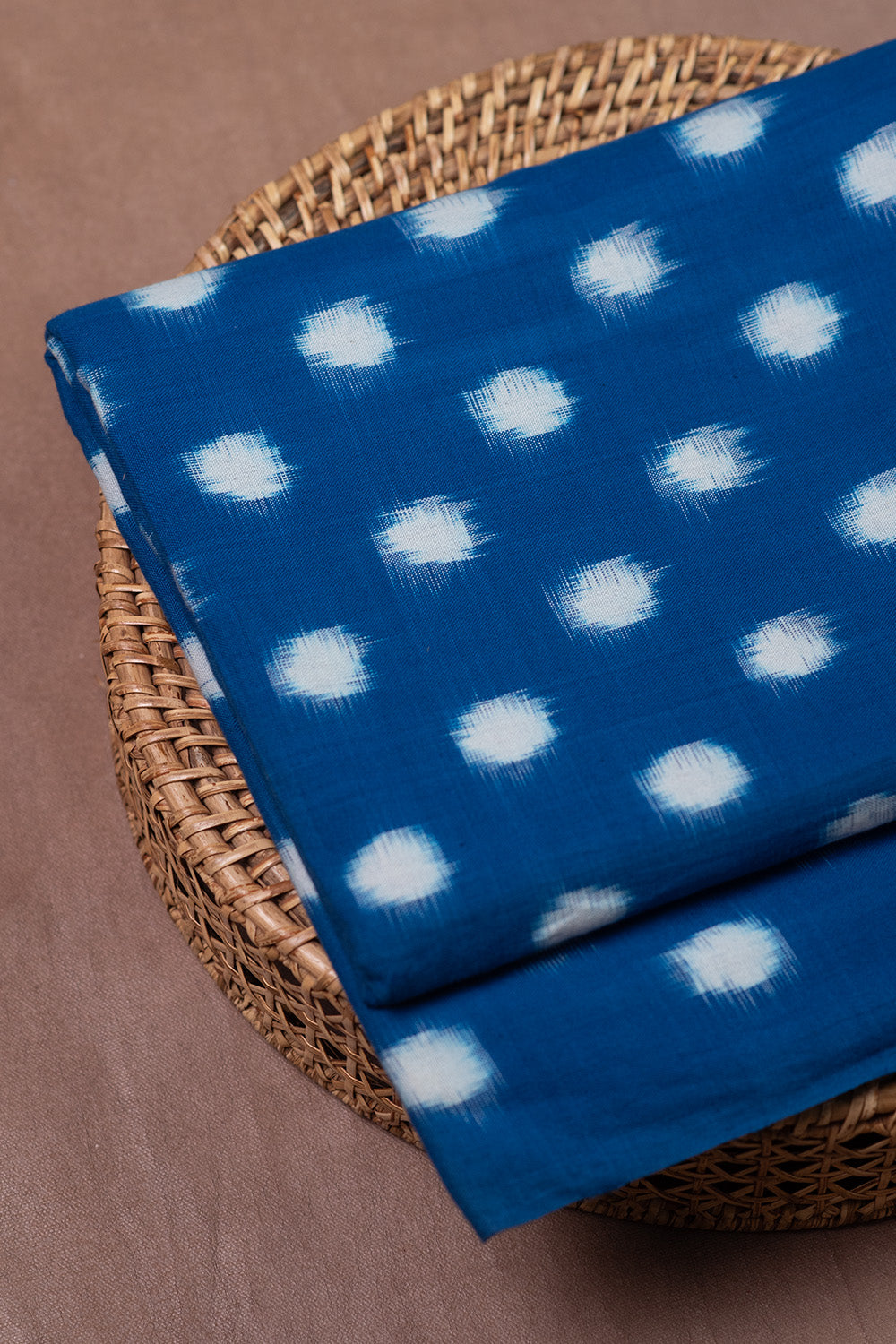 Polka Dots on Blue Ikat Cotton Fabric