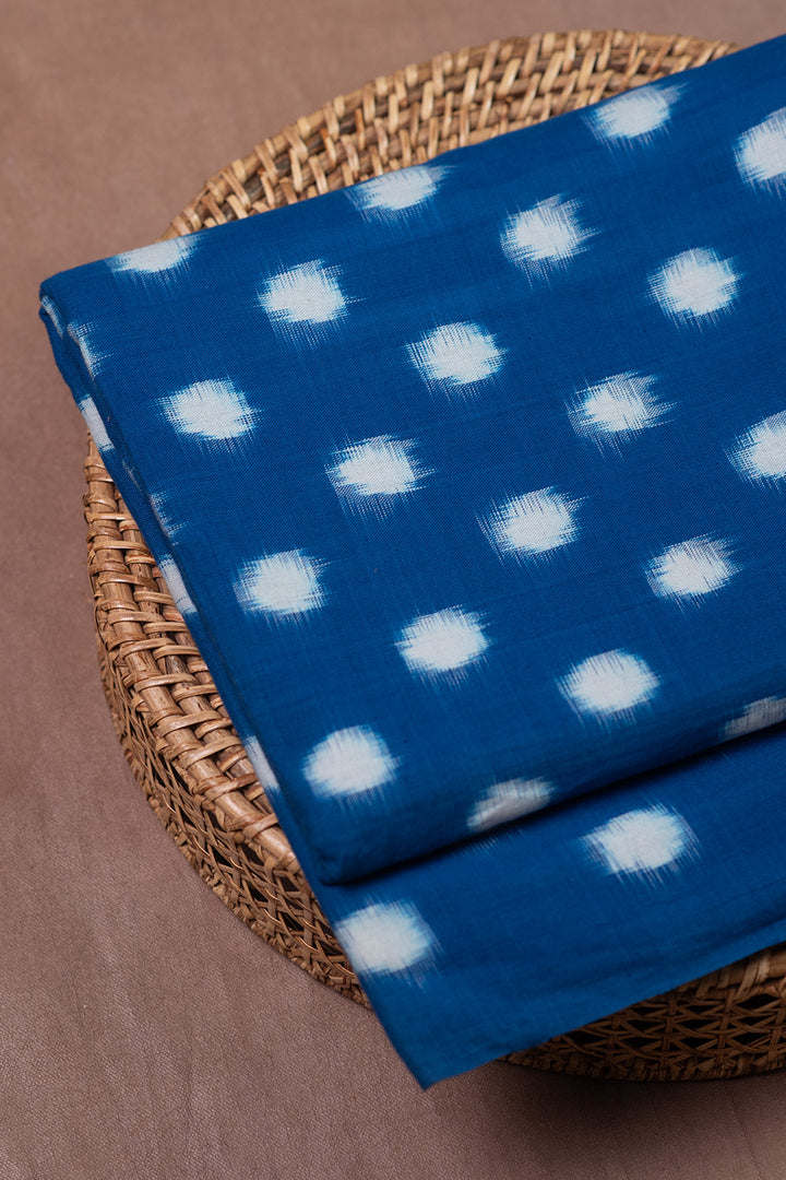 Polka Dots on Blue Ikat Cotton Fabric