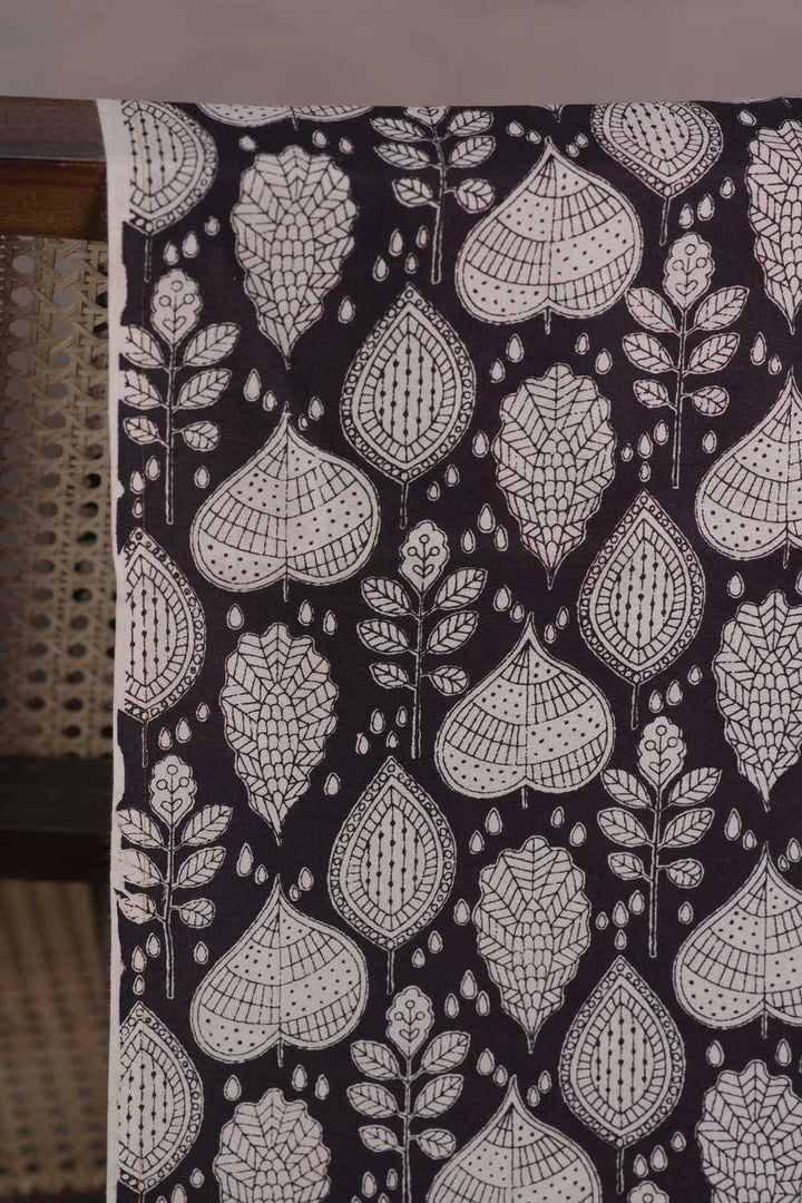 Leaves in Night Bagru Cotton Fabric-0.9 m