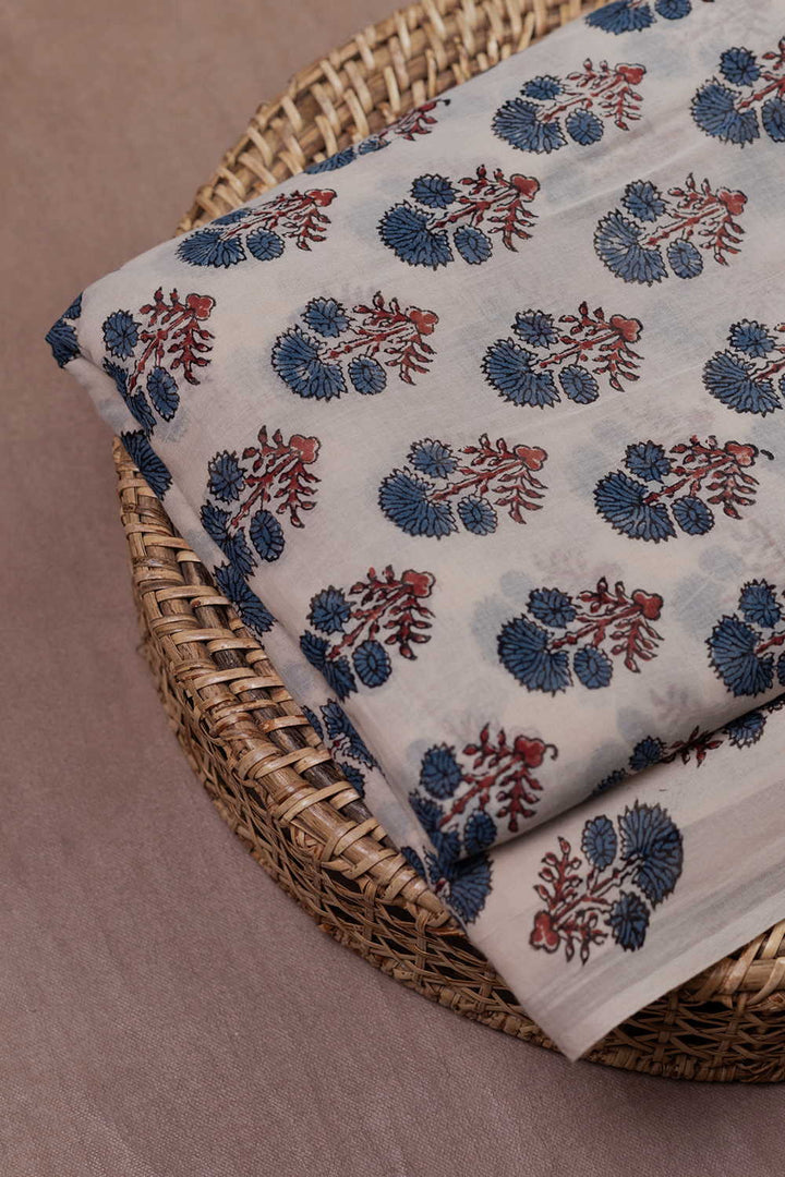 Tri Butta Floral Ajrak Mul Cotton Fabric