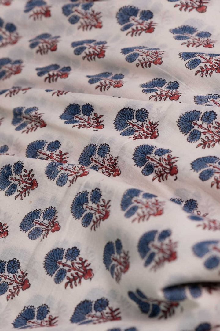 Tri Butta Floral Ajrak Mul Cotton Fabric