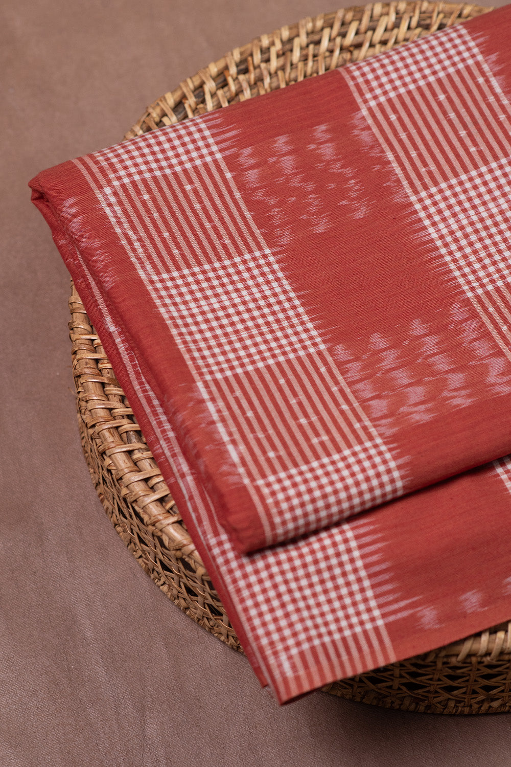Pattern on Rust Orange Ikat Cotton Fabric