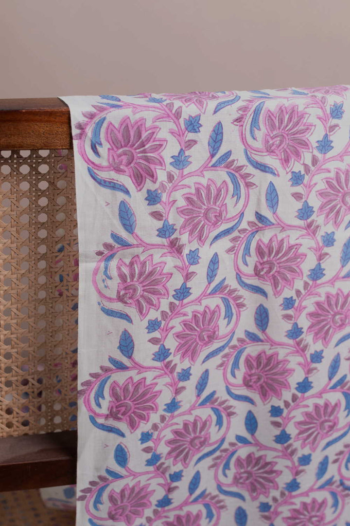 Pink Cluster Floral Sanganeri Cotton Fabric