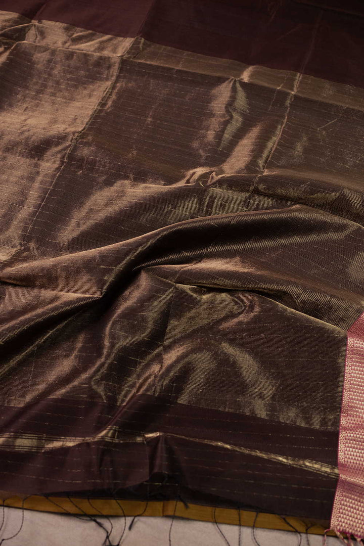 Brown with Zari Border Mahesshwari Silk Cotton Saree