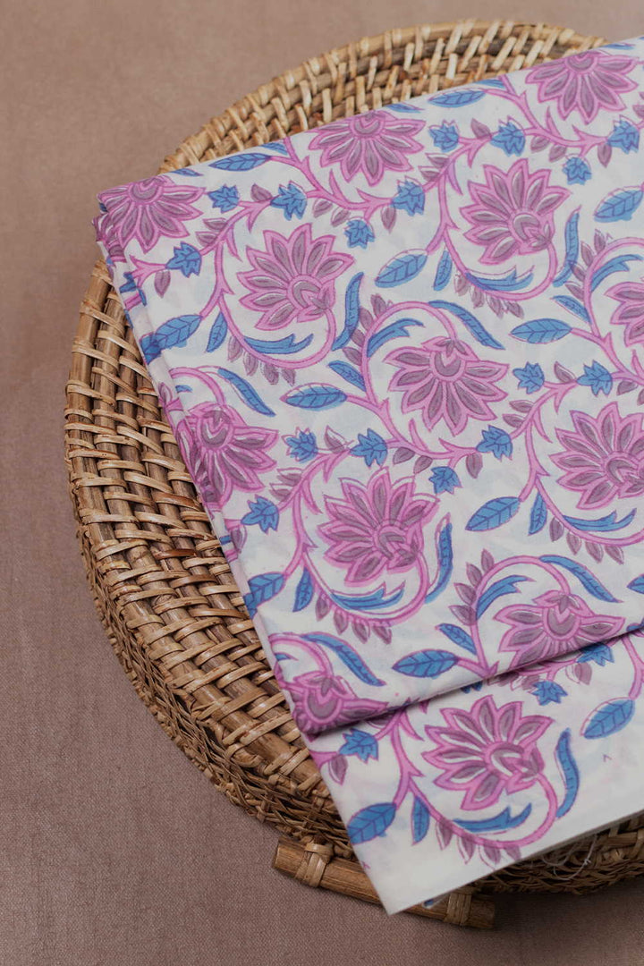 Pink Cluster Floral Sanganeri Cotton Fabric - 1.8m