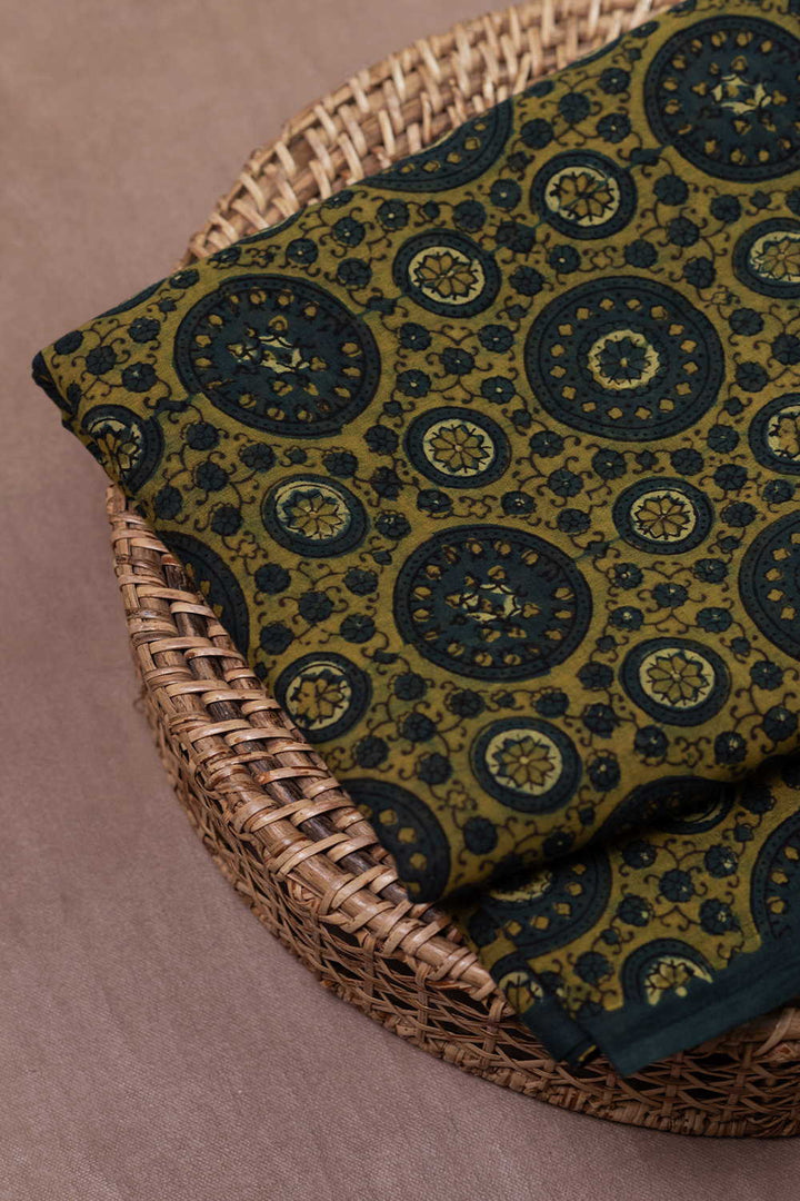 Green Pattern Ajrak Mul Cotton Fabric