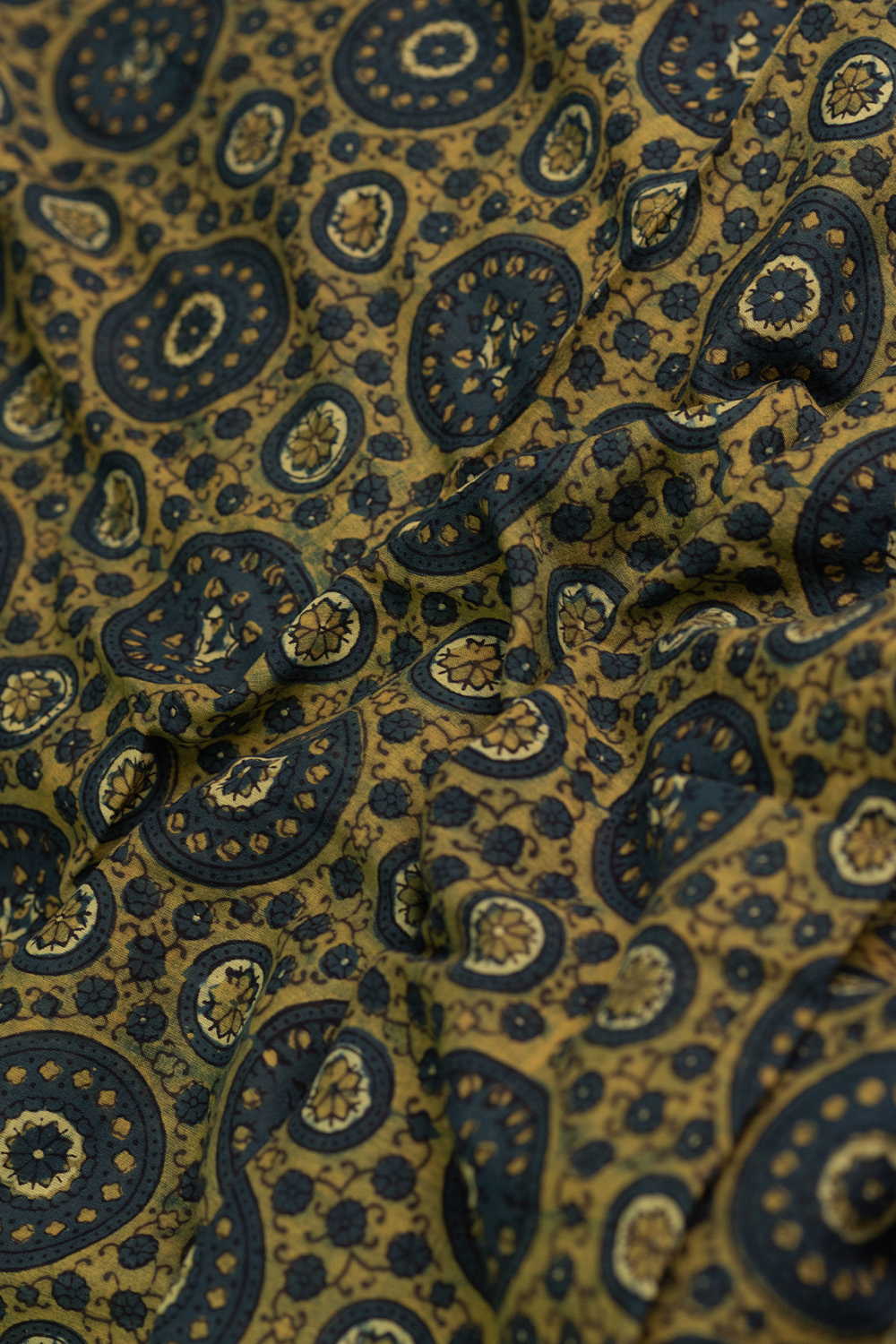 Green Pattern Ajrak Mul Cotton Fabric
