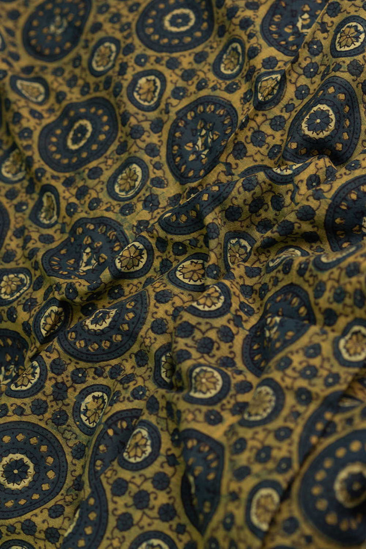 Green Pattern Ajrak Mul Cotton Fabric