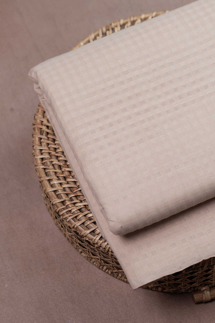 Beige Cream Boddu Checks Cotton Fabric