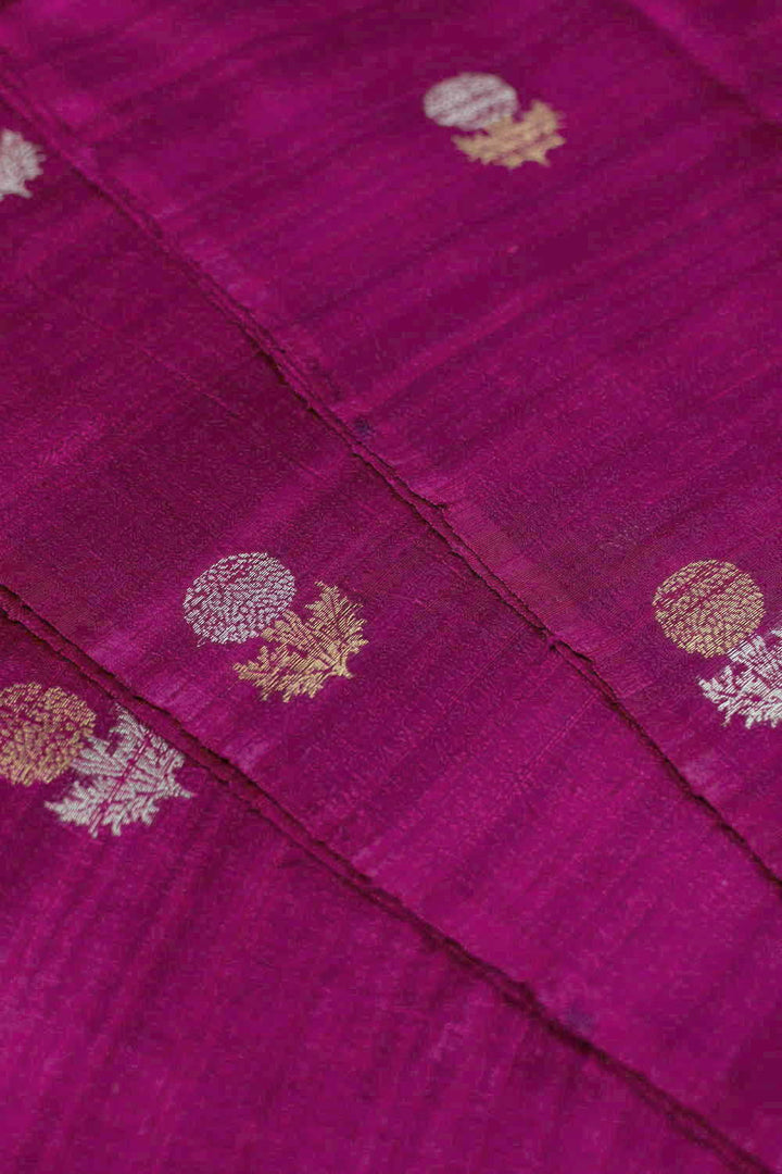 Deep Magenta with Traditional Motifs Banarasi Silk Fabric
