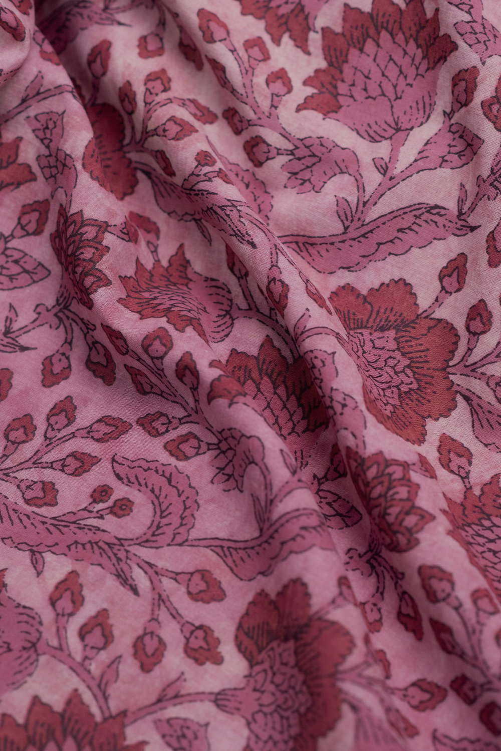 Pink Floral Block Printed Cotton Fabric