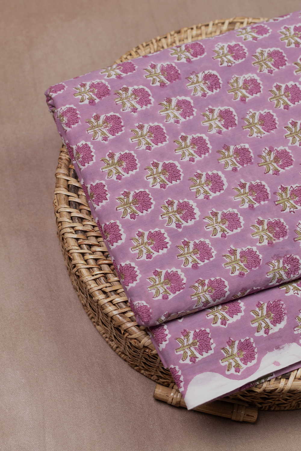 Hand block printed Sanganeri cotton fabric with floral motifs - Matkatus 