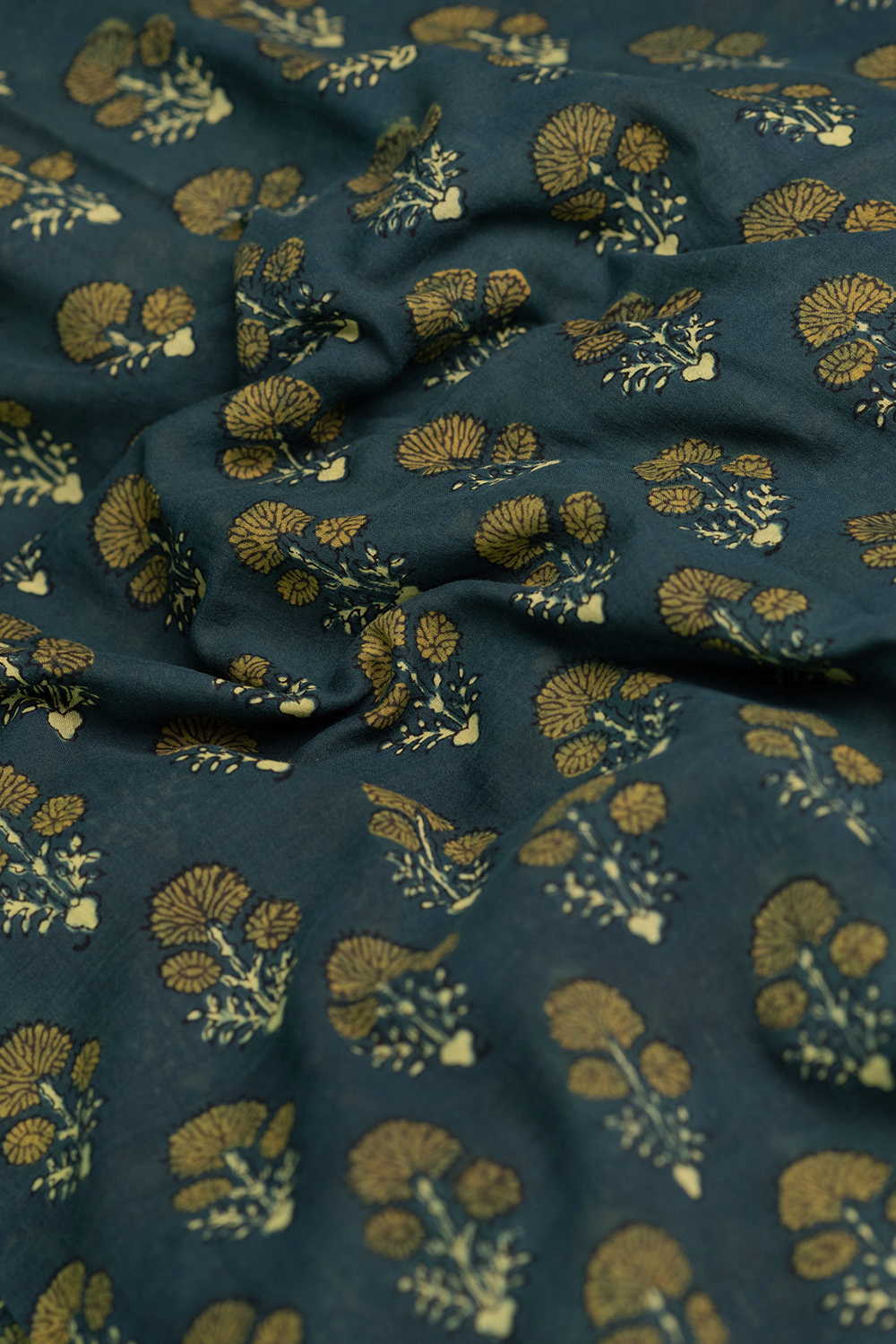 Tri Butta - Green Ajrak Mul Cotton Fabric