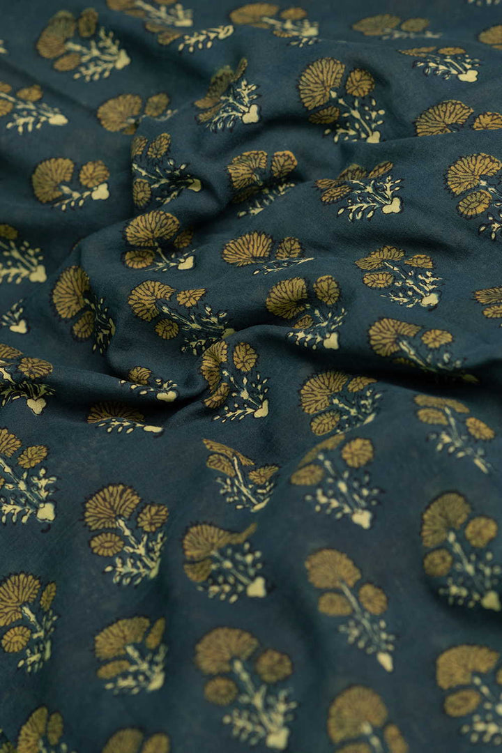 Tri Butta - Green Ajrak Mul Cotton Fabric