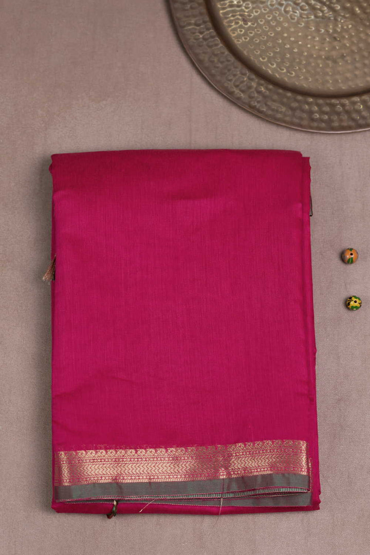 Zari Border - Plain Pink Maheshwari Silk Cotton saree