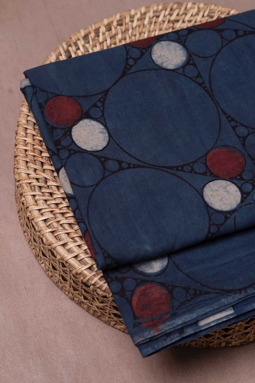Indigo with Circles Ajrak Cotton Fabric