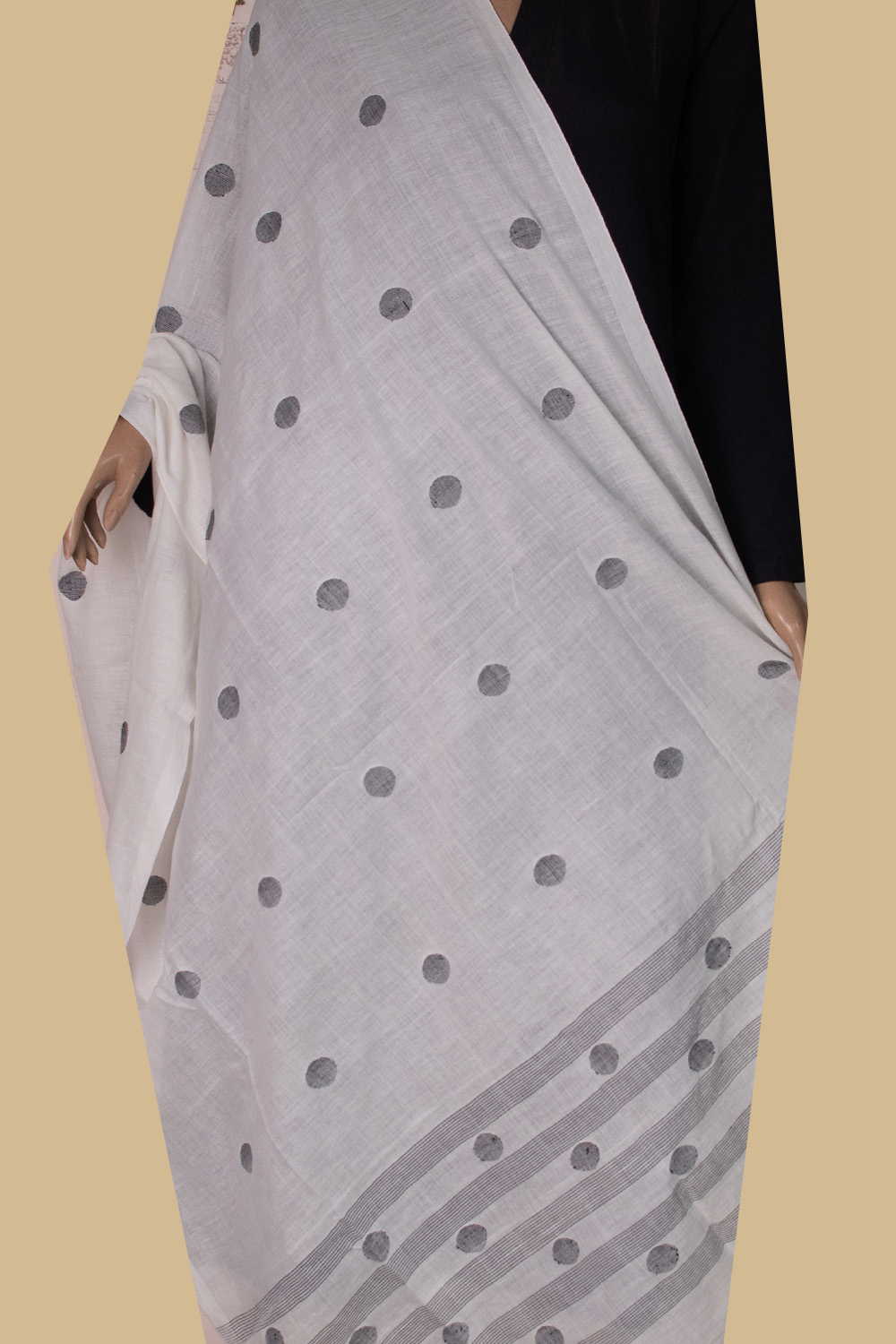 Polka Buttas on Cream Jamdani Cotton Dupatta