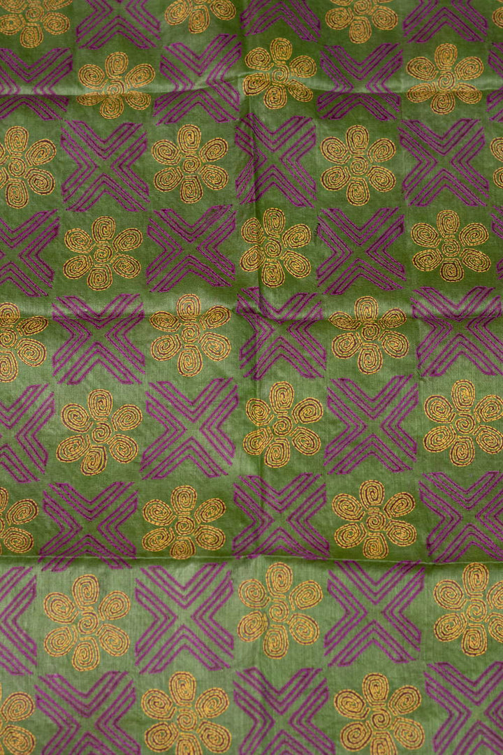Parrot Green Kantha Tussar Silk Blouse