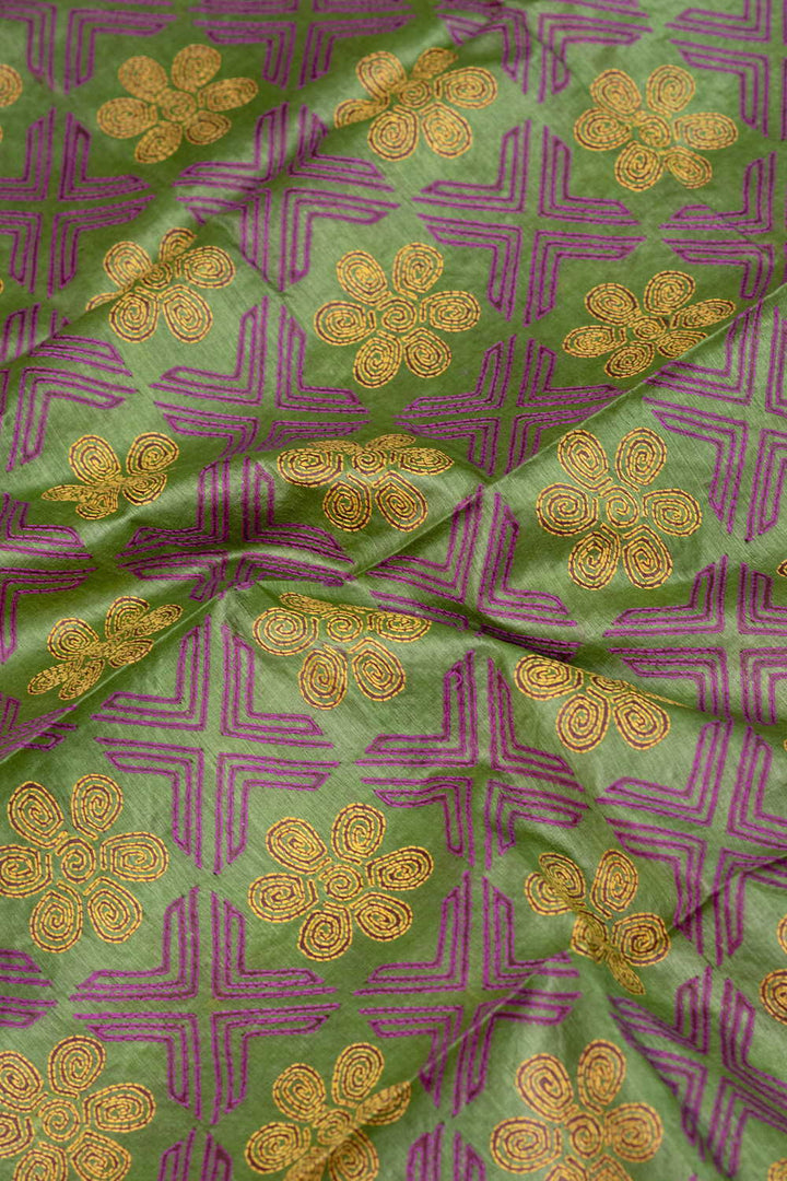 Parrot Green Kantha Tussar Silk Blouse